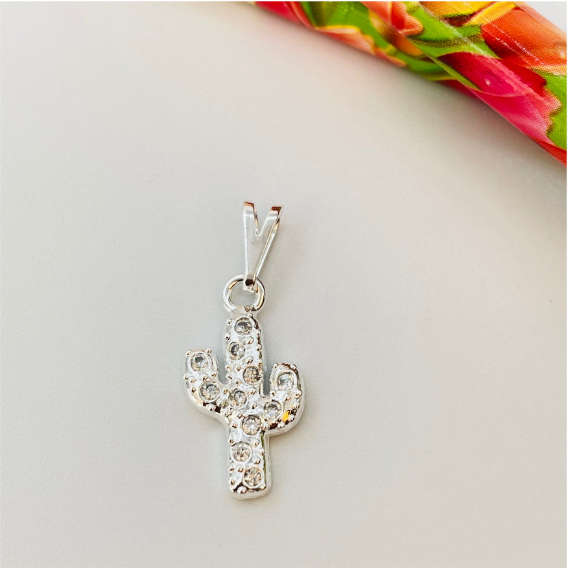 FP869 Colgante Cactus con Circones 17x9 mm más balier Figura Baño Plata Figuras Bañadas en Oro y Plata hecho de Bronce Bañado en Plata 50 ml Joyas Bañadas en Plata