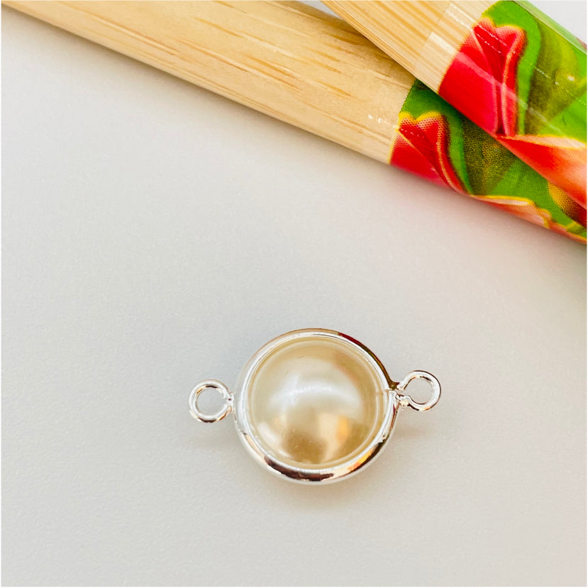 FP870 Conector Perla 10 mm más 2 argollitas Figura Baño Plata Figuras Bañadas en Oro y Plata hecho de Bronce Bañado en Plata 50 ml Joyas Bañadas en Plata
