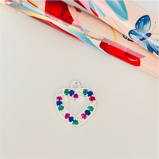 FP890 Colgante Corazón Calado con circones Multicolor 12 mm Figura Baño Plata Figuras Bañadas en Oro y Plata hecho de Bronce Bañado en Plata 50 ml Joyas Bañadas en Plata