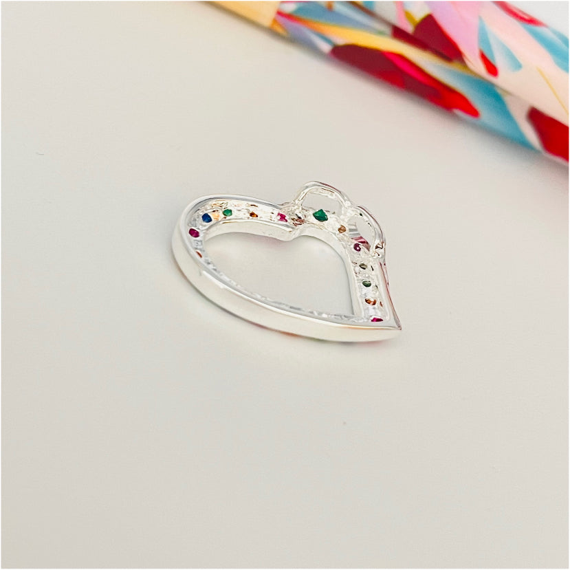 FP897 Colgante Corazón Calado Volado con Circones Multicolor Argollita trasera para pasar Figura Baño Plata Figuras Bañadas en Oro y Plata hecho de Bronce Bañado en Plata 50 ml Joyas Bañadas en Plata