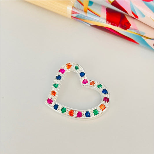FP897 Colgante Corazón Calado Volado con Circones Multicolor Argollita trasera para pasar Figura Baño Plata Figuras Bañadas en Oro y Plata hecho de Bronce Bañado en Plata 50 ml Joyas Bañadas en Plata
