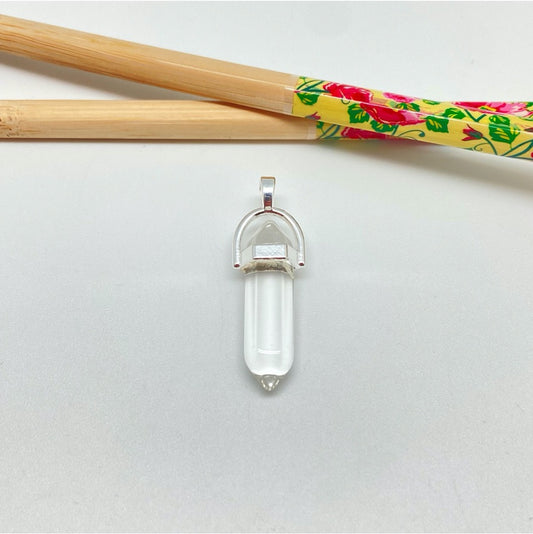 FP938 Colgante Péndulo Cristal 40x15 mm Piedra Natural Figura Baño Plata Figuras Bañadas hecho de Bronce Bañado en Plata 50 ml Joyas Bañadas en Plata