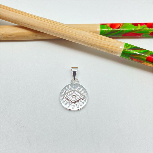FP946 Colgante Medalla con Ojo Geométrico diá. 14 mm más argollita más balier Figura Baño Plata Figuras Bañadas hecho de Bronce Bañado en Plata 50 ml Joyas Bañadas en Plata