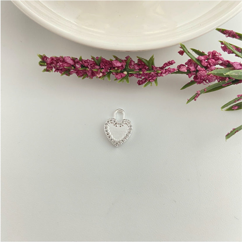 FP976 Colgante Corazón Borde con Micro Circones 14x10 mm más argolla Figura Baño Plata Figuras Bañadas hecho de Bronce Bañado en Plata 50 ml Joyas Bañadas en Plata