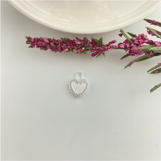 FP976 Colgante Corazón Borde con Micro Circones 14x10 mm más argolla Figura Baño Plata Figuras Bañadas hecho de Bronce Bañado en Plata 50 ml Joyas Bañadas en Plata