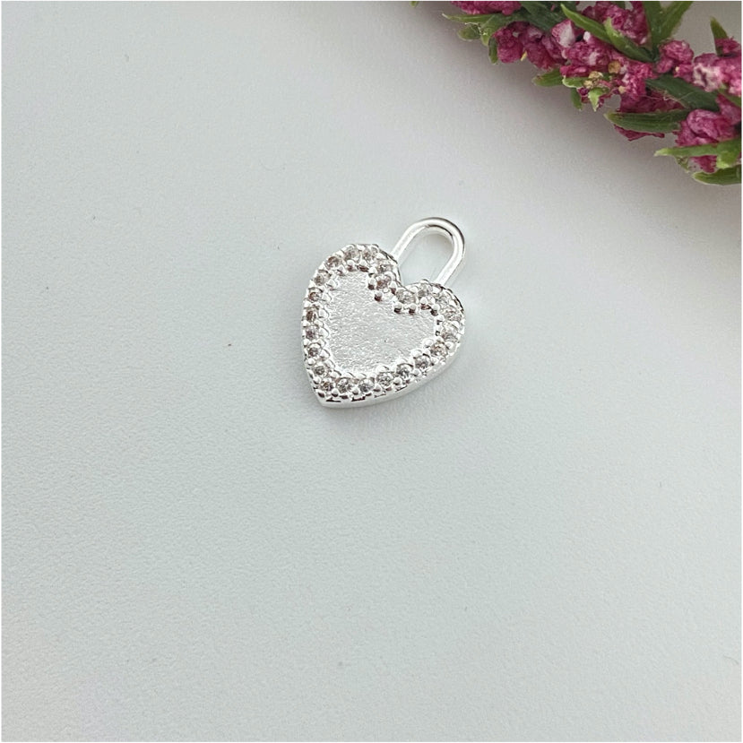 FP976 Colgante Corazón Borde con Micro Circones 14x10 mm más argolla Figura Baño Plata Figuras Bañadas hecho de Bronce Bañado en Plata 50 ml Joyas Bañadas en Plata