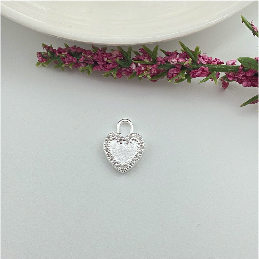 FP976 Colgante Corazón Borde con Micro Circones 14x10 mm más argolla Figura Baño Plata Figuras Bañadas hecho de Bronce Bañado en Plata 50 ml Joyas Bañadas en Plata
