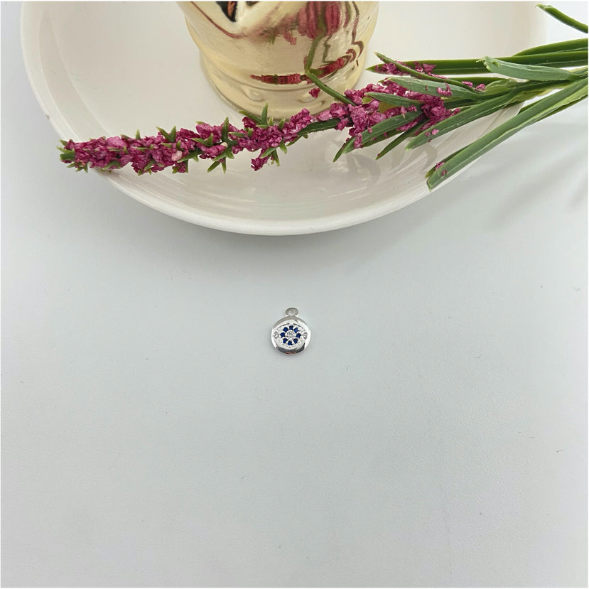 FP987 Colgante Mini Medalla Ojo Circones cristal y azules Diá. 7 mm más argollita Figura Baño Plata Figuras Bañadas hecho de Bronce Bañado en Plata 50 ml Joyas Bañadas en Plata