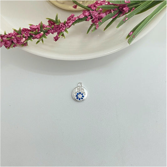 FP989 Colgante Mini Medalla con Mano Fátima con circones cristal y azules Diá. 7 mm más argollita Figura Baño Plata Figuras Bañadas hecho de Bronce Bañado en Plata 50 ml Joyas Bañadas en Plata