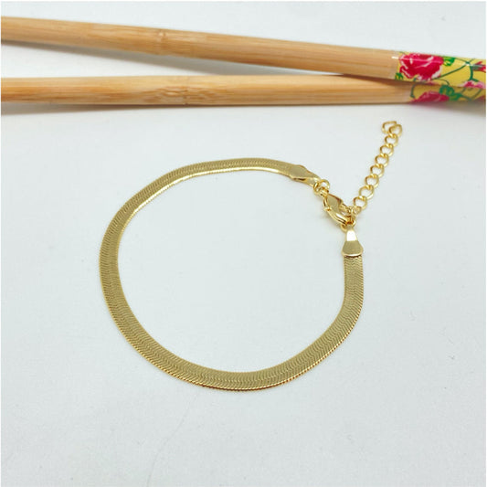 PO07 Pulsera Cinta ancho 4 mm Largo 17.5 cm más extensor de 5 cm Pulsera Baño Oro Accesorios Varios hecho de Bronce Bañado en Oro 18K Joyas Bañadas en Oro