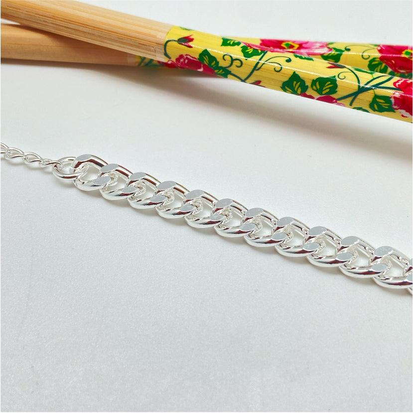 PP05 Pulsera Grumet Ancho 7.5 mm Eslabón 9 mm Largo 17.5 cm más extenso Pulsera Baño Plata Accesorios Varios hecho de Bronce Bañado en Plata 50 ml Joyas Bañadas en Plata