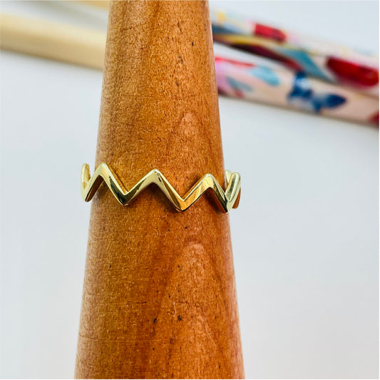 WO02 Zig Zag Anillo Baño Oro Anillos Bañados en Oro y Plata hecho de Bronce Bañado en Oro 18K Joyas Bañadas en Oro