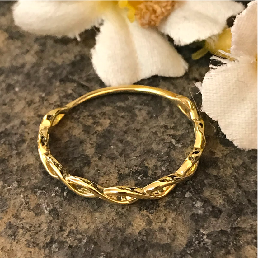 WO07 Trenzado Anillo Baño Oro Anillos Bañadas en Oro y Plata hecho de Bronce Bañado en Oro 18K