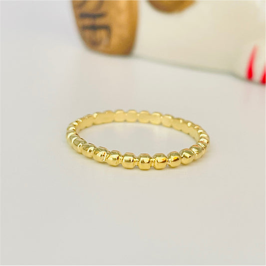 WO08 Anillo Bolitas Anillo Baño Oro Anillos Bañados en Oro y Plata hecho de Bronce Bañado en Oro 18K Joyas Bañadas en Oro