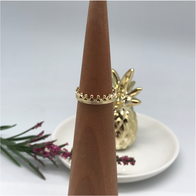 WO12 Anillo Coronita Corazones Mini Anillo Baño Oro Anillos Bañadas en Oro y Plata hecho de Bronce Bañado en Oro 18K