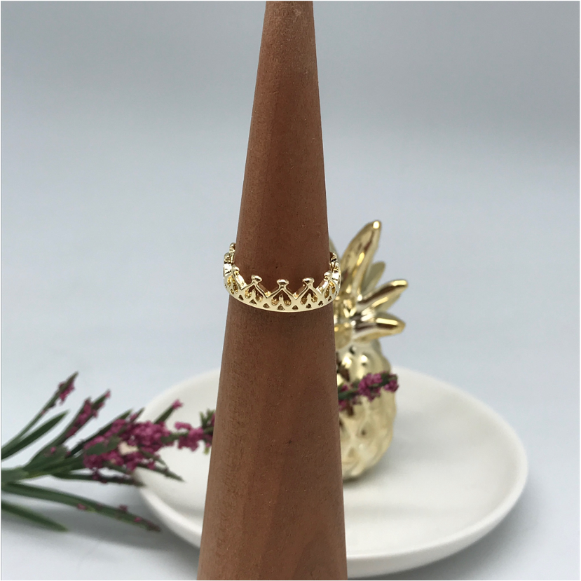 WO15 Anillo Corona Corazones Invertidos Anillo Baño Oro Anillos Bañadas en Oro y Plata hecho de Bronce Bañado en Oro 18K