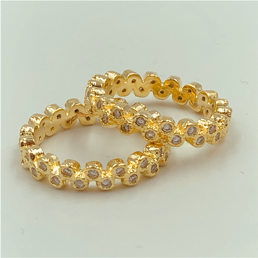 WO16 Anillo Doble Fila Circones Anillo Baño Oro Anillos Bañadas en Oro y Plata hecho de Bronce Bañado en Oro 18K