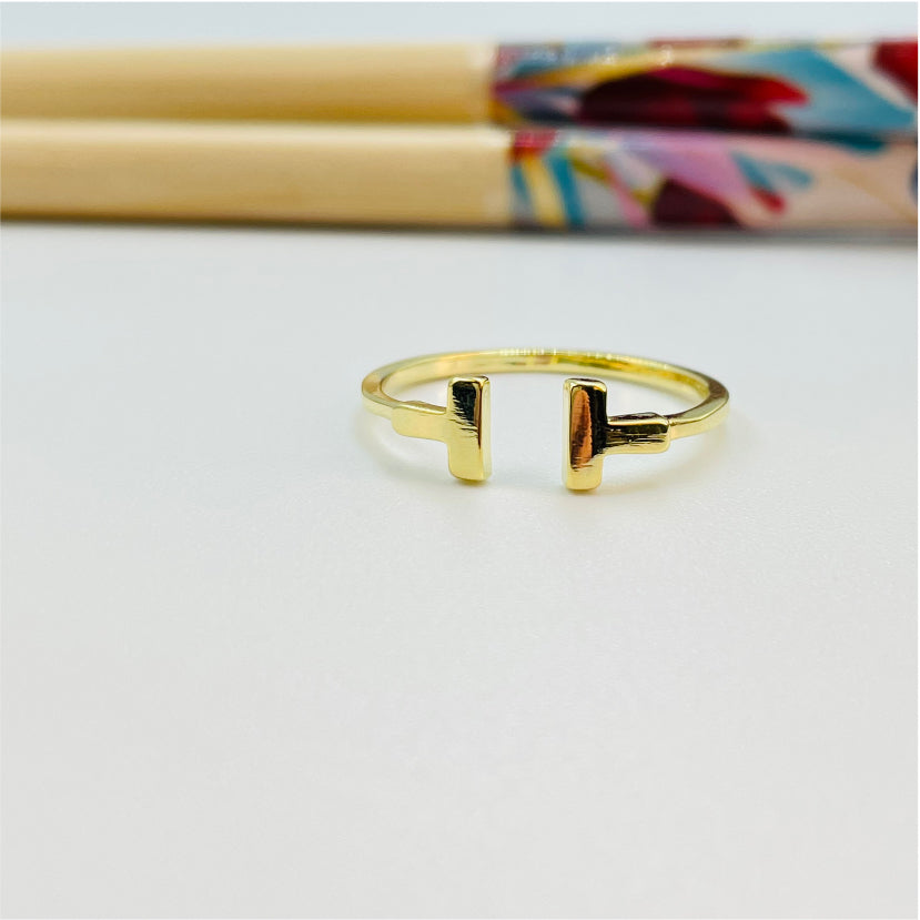 WO19 Anillo Tipo Tiffany Anillo Baño Oro Anillos Bañados en Oro y Plata hecho de Bronce Bañado en Oro 18K Joyas Bañadas en Oro