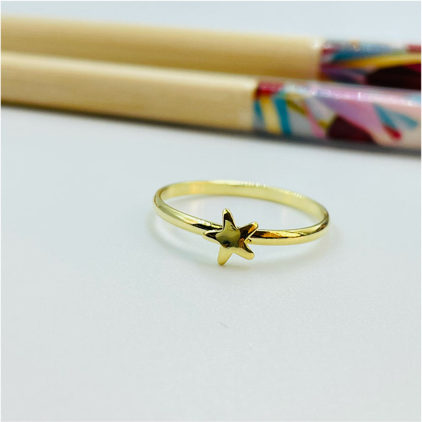 WO22 Anillo 1 Estrella Anillo Baño Oro Anillos Bañados en Oro y Plata hecho de Bronce Bañado en Oro 18K Joyas Bañadas en Oro