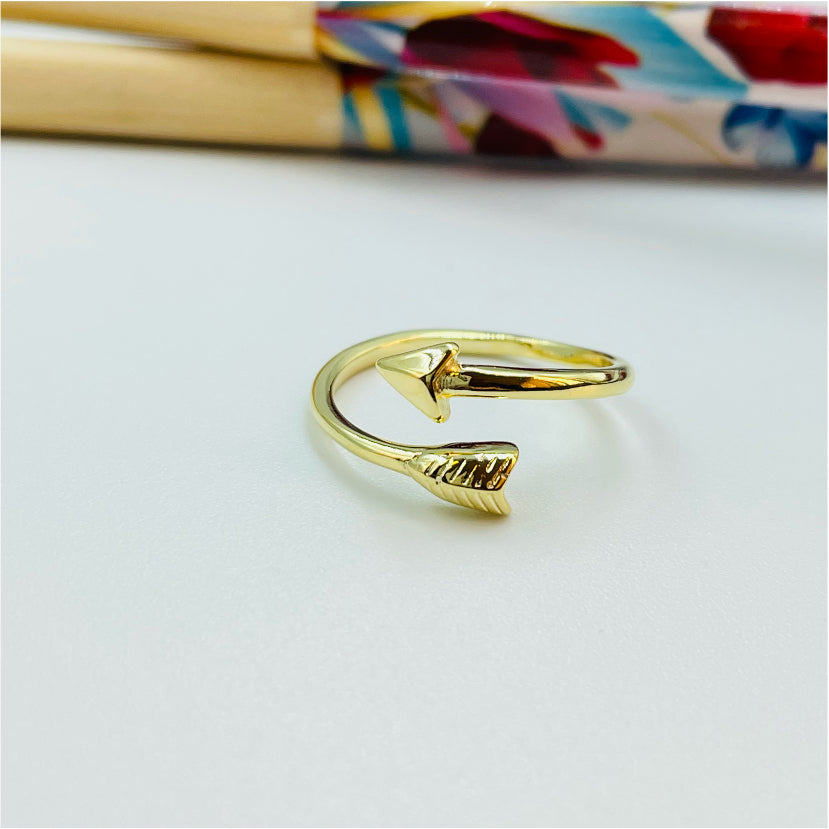 WO23 Anillo Flecha abierto para falange Anillo Baño Oro Anillos Bañados en Oro y Plata hecho de Bronce Bañado en Oro 18K Joyas Bañadas en Oro
