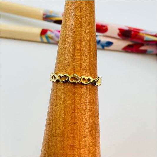 WO25 Anillo Corazones Calados Anillo Baño Oro Anillos Bañados en Oro y Plata hecho de Bronce Bañado en Oro 18K Joyas Bañadas en Oro