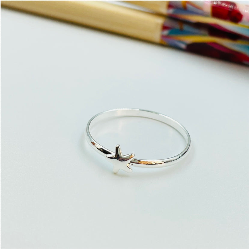 WP22 Anillo 1 Estrella Anillo Baño Plata Anillos Bañados en Oro y Plata hecho de Bronce Bañado en Plata 50 ml Joyas Bañadas en Plata