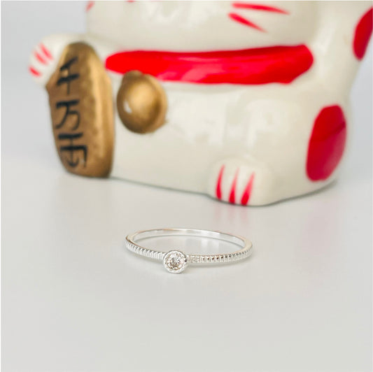 WP35 Anillo Solitario Circón 3 mm Argolla acanalada de 1.5 mm Anillo Baño Plata Anillos Bañados en Oro y Plata hecho de Bronce Bañado en Plata 50 ml Joyas Bañadas en Plata