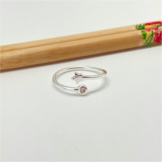 WP49 Anillo Ajustable Estrella 5 mm y Punto de Luz 3.5 mm en puntas Ancho Argolla 1.5 mm Anillo Baño Plata Anillos Bañados hecho de Bronce Bañado en Plata 50 ml Joyas Bañadas en Plata