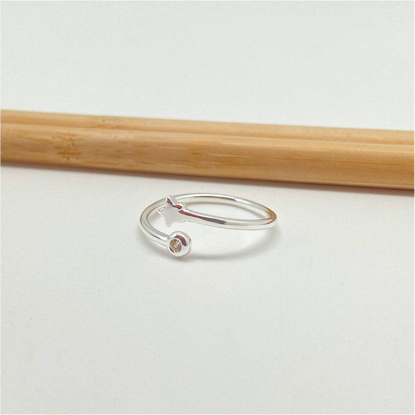WP49 Anillo Ajustable Estrella 5 mm y Punto de Luz 3.5 mm en puntas Ancho Argolla 1.5 mm Anillo Baño Plata Anillos Bañados hecho de Bronce Bañado en Plata 50 ml Joyas Bañadas en Plata