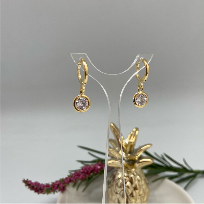 XO103 Argolla c Circón Redondo Aro Baño Oro Aros Bañados hecho de Bronce Bañado en Oro 18K Joyas Bañadas en Oro