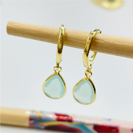 XO108 Aro Argolla Turquesa Aro Baño Oro Aros Bañados hecho de Bronce Bañado en Oro 18K Joyas Bañadas en Oro
