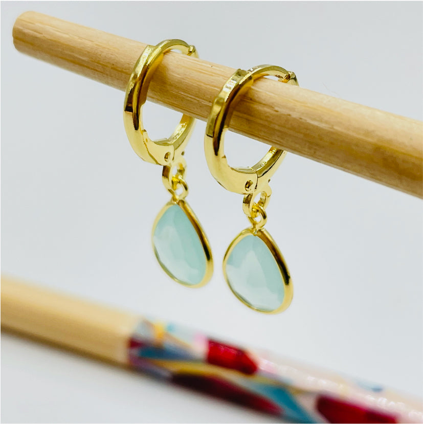 XO108 Aro Argolla Turquesa Aro Baño Oro Aros Bañados hecho de Bronce Bañado en Oro 18K Joyas Bañadas en Oro