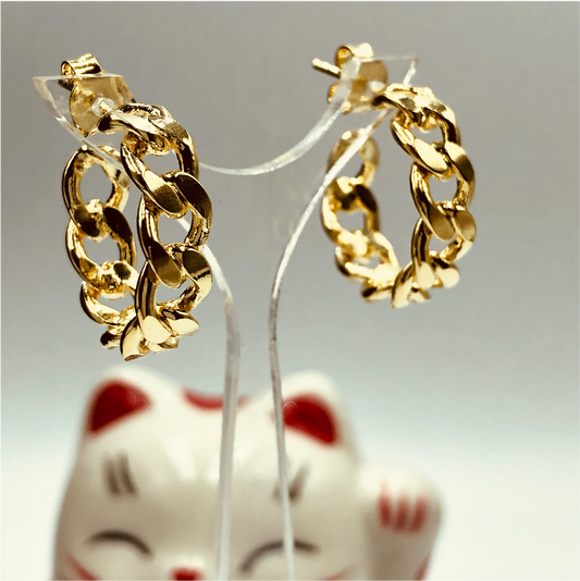 XO111 Aro Argolla Cadena Grumet 20x4.5 mm Aro Baño Oro Aros Bañados hecho de Bronce Bañado en Oro 18K Joyas Bañadas en Oro
