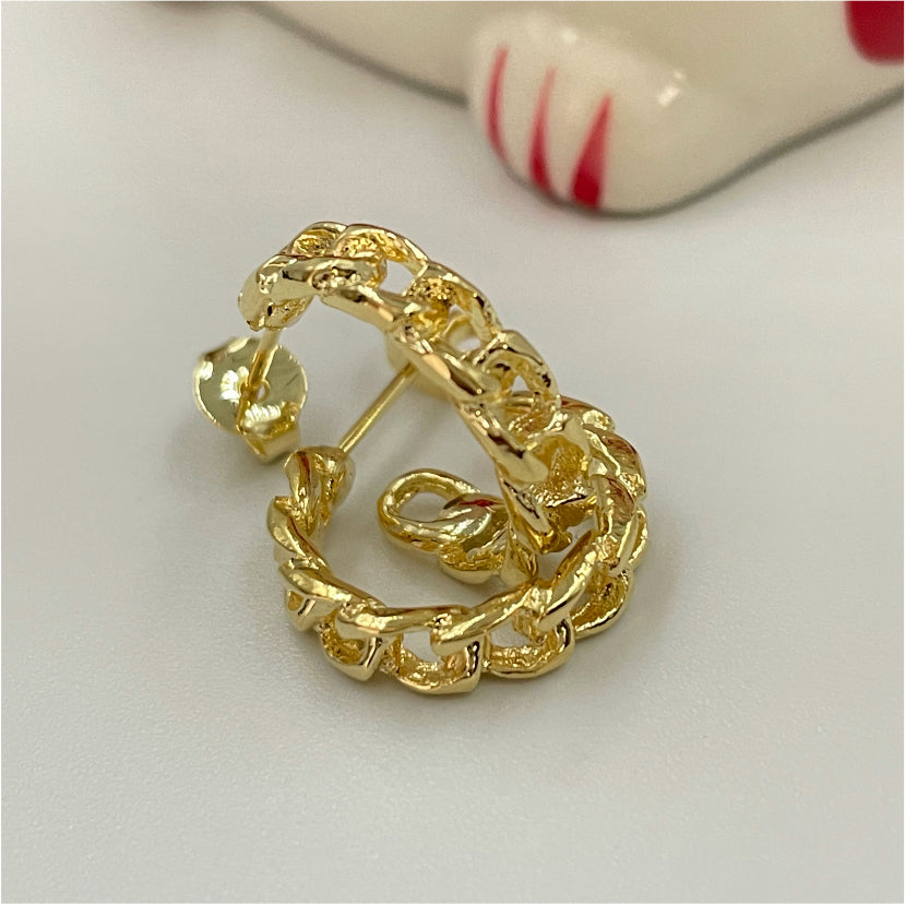 XO119 Aro Argolla Cadena Grumet Chico 16 mm ancho 3 mm Aro Baño Oro Aros Bañados en Oro y Plata hecho de Bronce Bañado en Oro 18K Joyas Bañadas en Oro