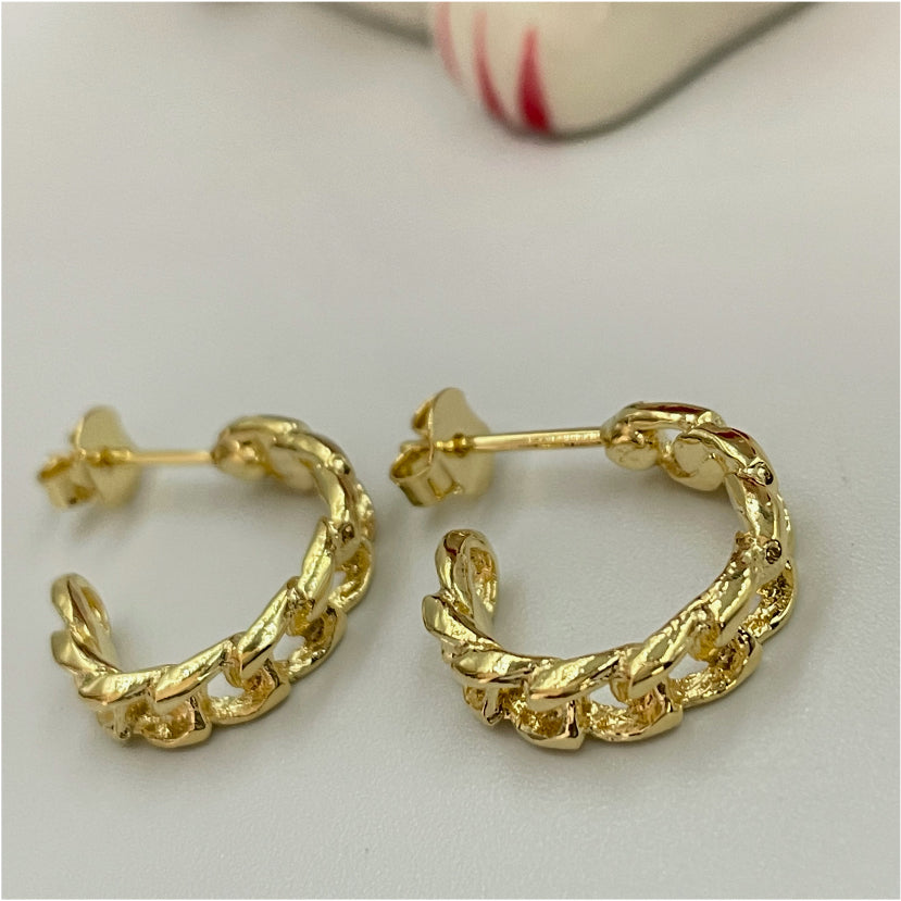 XO119 Aro Argolla Cadena Grumet Chico 16 mm ancho 3 mm Aro Baño Oro Aros Bañados en Oro y Plata hecho de Bronce Bañado en Oro 18K Joyas Bañadas en Oro