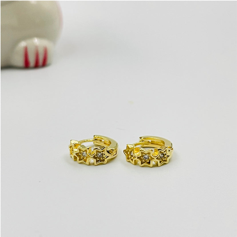 XP122 Aro Argolla Presión 3 Estrellas Circón 10mm Aro Baño Plata Aros Bañados en Oro y Plata hecho de Bronce Bañado en Plata 50 ml Joyas Bañadas en Plata