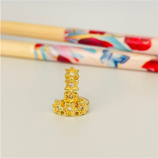 XO122 Aro Argolla Presión 3 Estrellas Circón 10mm Aro Baño Oro Aros Bañados en Oro y Plata hecho de Bronce Bañado en Oro 18K Joyas Bañadas en Oro