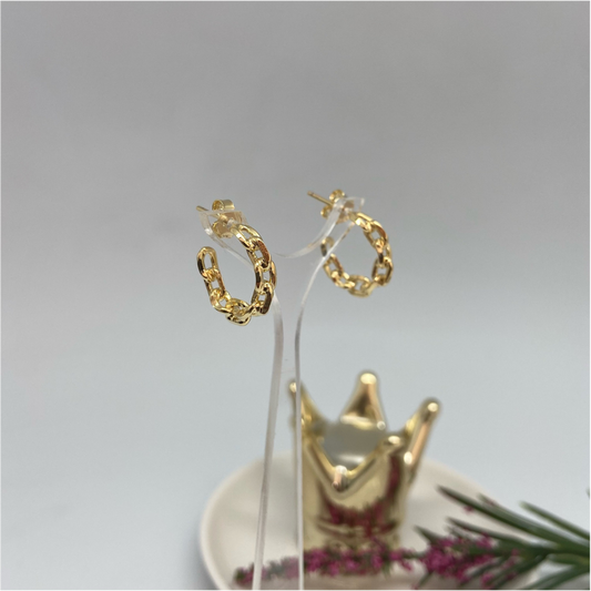 XO127 Aro Argolla Cadena Cartier Corta 15 mm Aro Baño Oro Aros Bañados en Oro y Plata hecho de Bronce Bañado en Oro 18K
