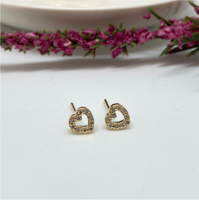 XO136 Aro Corazon Mini Calado con circones 8 x 6 mm Aro Baño Oro Aros Bañados en Oro y Plata hecho de Bronce Bañado en Oro 18K Joyas Bañadas en Oro
