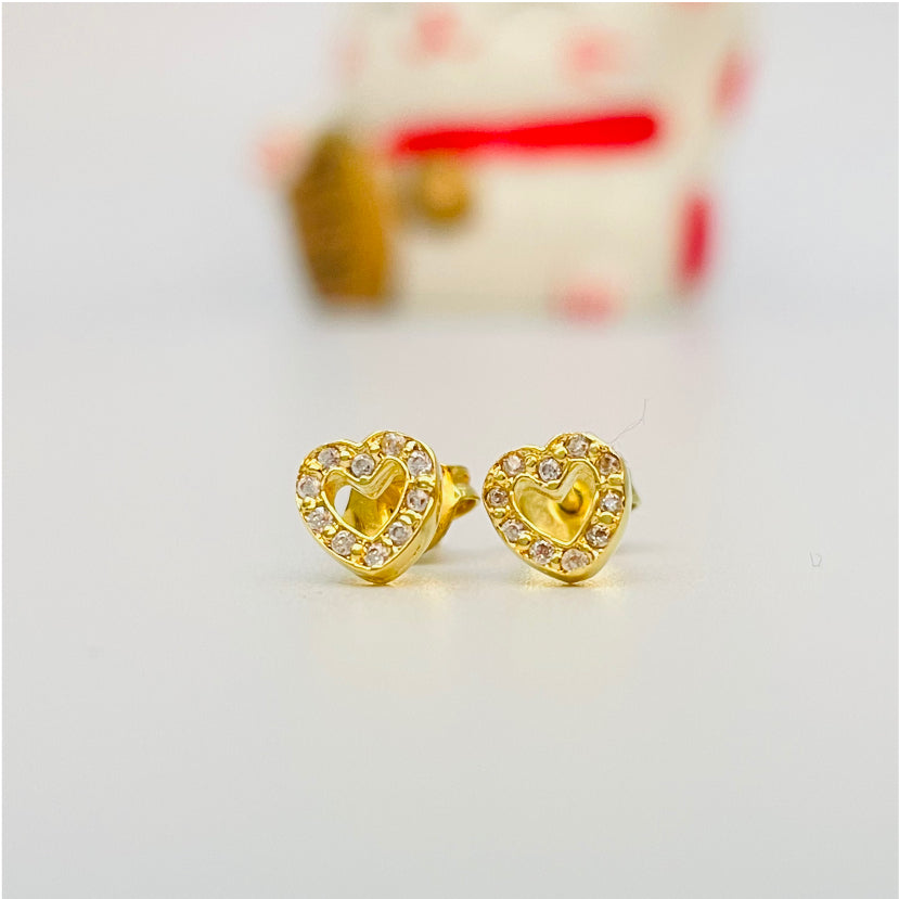 XO136 Aro Corazon Mini Calado con circones 8 x 6 mm Aro Baño Oro Aros Bañados en Oro y Plata hecho de Bronce Bañado en Oro 18K Joyas Bañadas en Oro