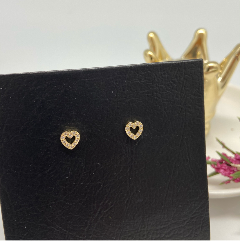 XO136 Aro Corazon Mini Calado con circones 8 x 6 mm Aro Baño Oro Aros Bañados en Oro y Plata hecho de Bronce Bañado en Oro 18K Joyas Bañadas en Oro