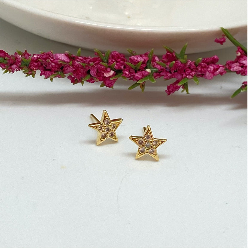 XO141 Aro Estrella Con circones cristal 8 mm Aro Baño Oro Aros Bañados en Oro y Plata hecho de Bronce Bañado en Oro 18K Joyas Bañadas en Oro
