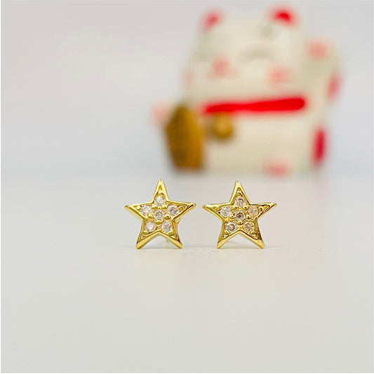 XO141 Aro Estrella Con circones cristal 8 mm Aro Baño Oro Aros Bañados en Oro y Plata hecho de Bronce Bañado en Oro 18K Joyas Bañadas en Oro
