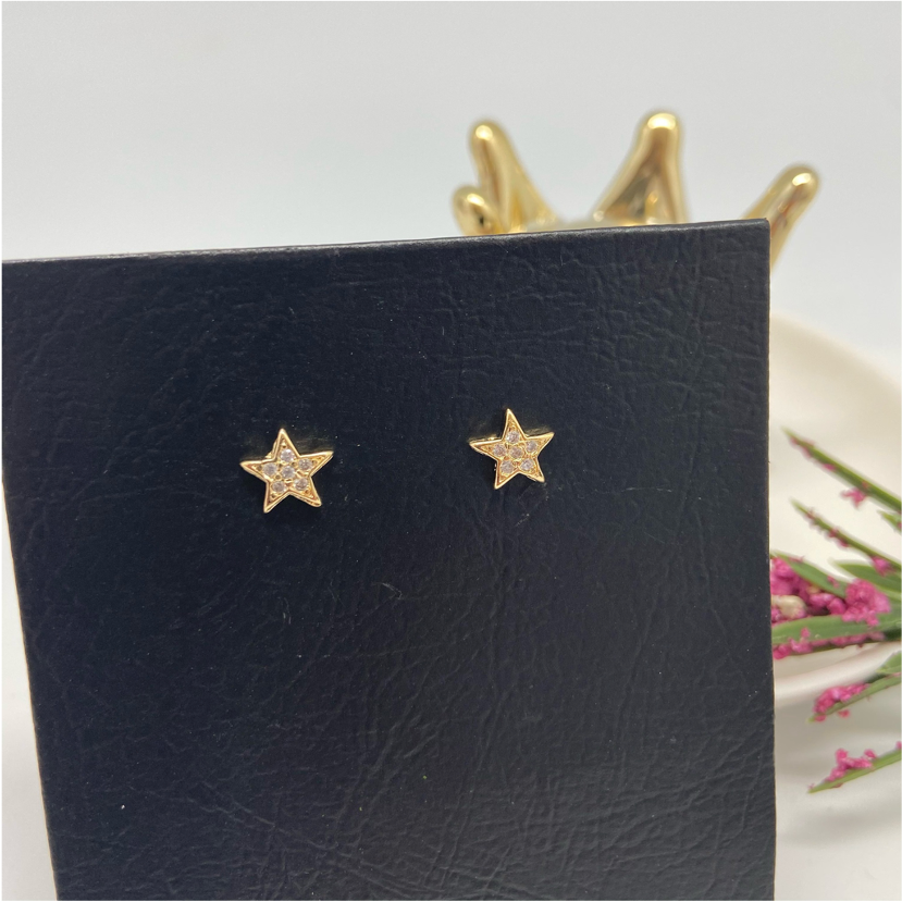 XO141 Aro Estrella Con circones cristal 8 mm Aro Baño Oro Aros Bañados en Oro y Plata hecho de Bronce Bañado en Oro 18K Joyas Bañadas en Oro