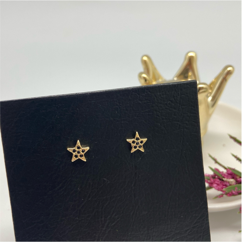 XO142 Aro Estrella Con circones Negros 8 mm Aro Baño Oro Aros Bañados en Oro y Plata hecho de Bronce Bañado en Oro 18K Joyas Bañadas en Oro
