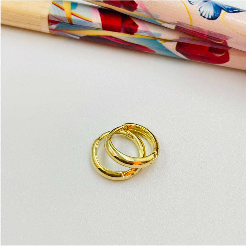 XO177 Argolla Presión 11 mm Aro Baño Oro Aros Bañados en Oro y Plata hecho de Bronce Bañado en Oro 18K Joyas Bañadas en Oro
