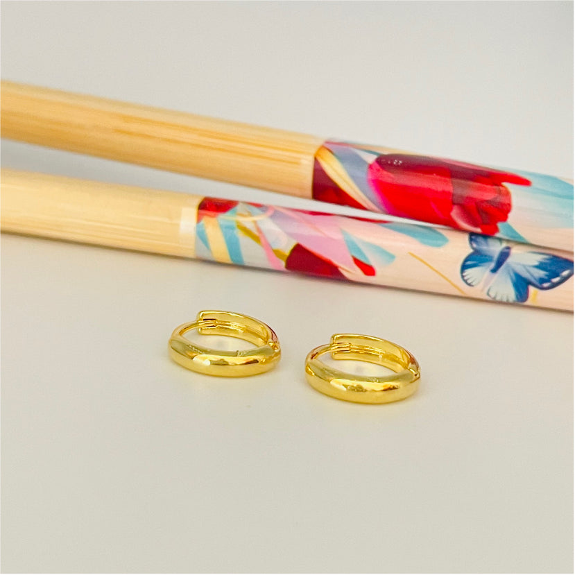 XO177 Argolla Presión 11 mm Aro Baño Oro Aros Bañados en Oro y Plata hecho de Bronce Bañado en Oro 18K Joyas Bañadas en Oro