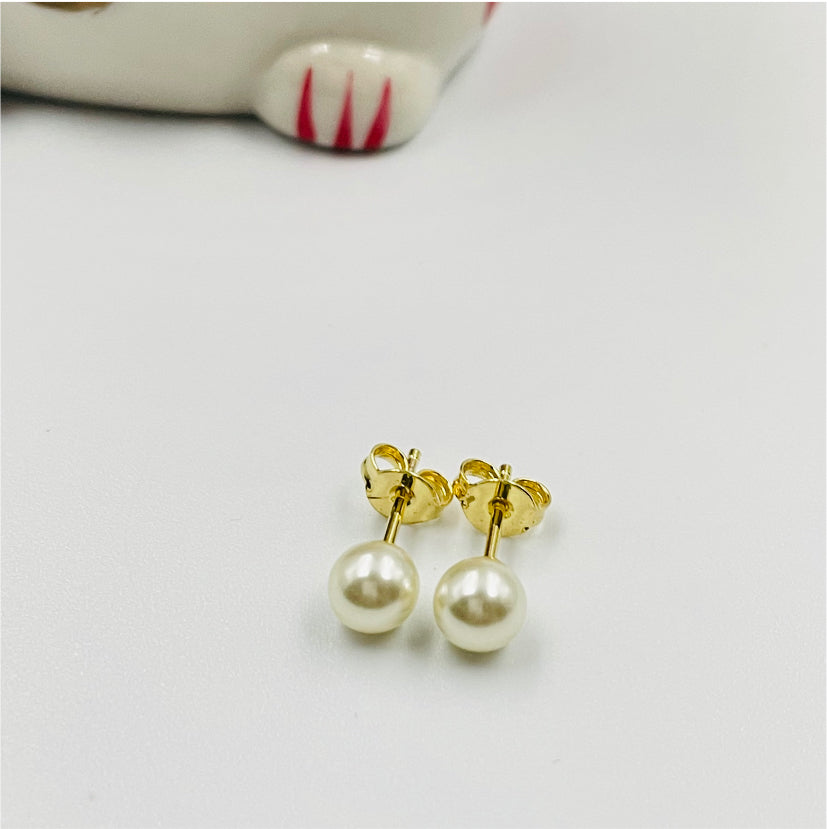 XO182 Aro Perla Dia. 6 mm Aro Baño Oro Aros Bañados en Oro y Plata hecho de Bronce Bañado en Oro 18K