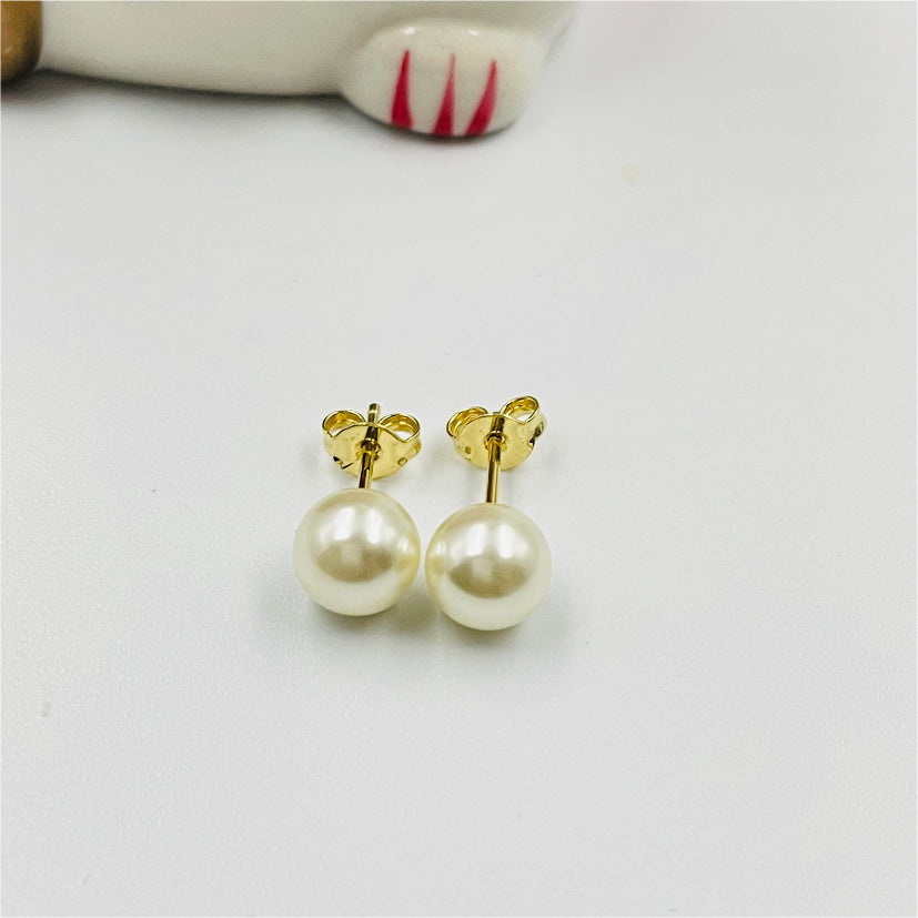 XO183 Aro Perla Dia. 8 mm Aro Baño Oro Aros Bañados en Oro y Plata hecho de Bronce Bañado en Oro 18K