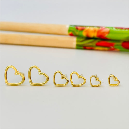 XO184 Aro Trio de pares Corazón 9 7 y 5 mm Aro Baño Oro Aros Bañados en Oro y Plata hecho de Bronce Bañado en Oro 18K Joyas Bañadas en Oro